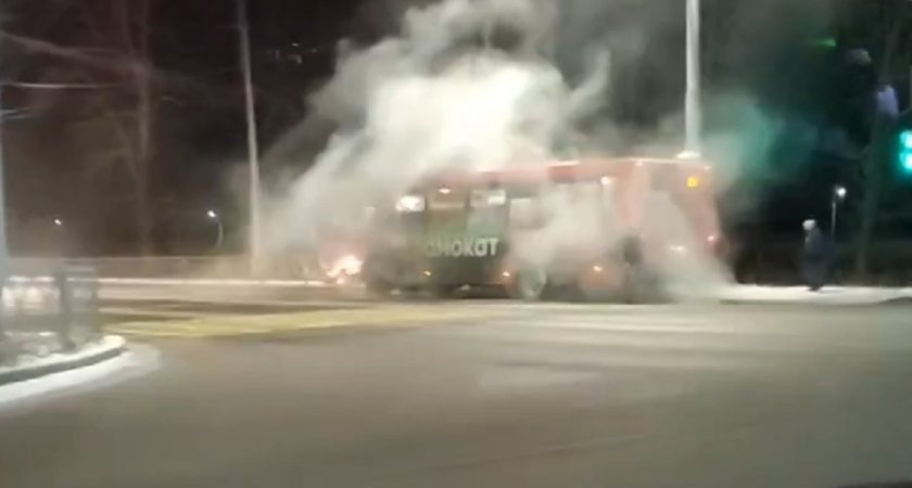 "Водитель бегал с огнетушителем": в Брагино полыхал автобус