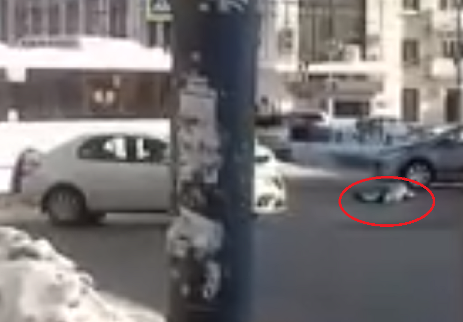 Лежала на дороге, раскинув ноги: в центре Ярославля девушка блокировала движение. Видео