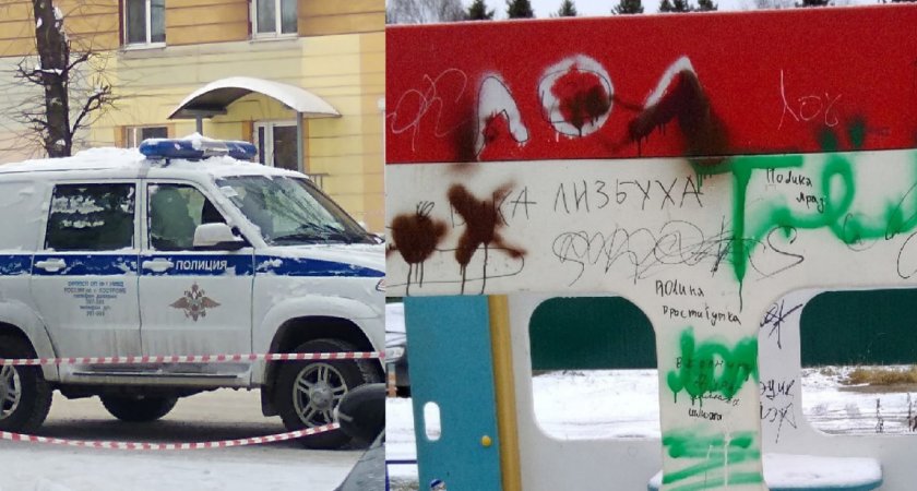 В Ярославле полиция нашла восемь детей, испортивших новую детскую площадку надписями