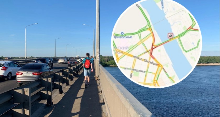 «Ищите пути объезда»: ярославцы встали в огромную пробку на Октябрьском мосту
