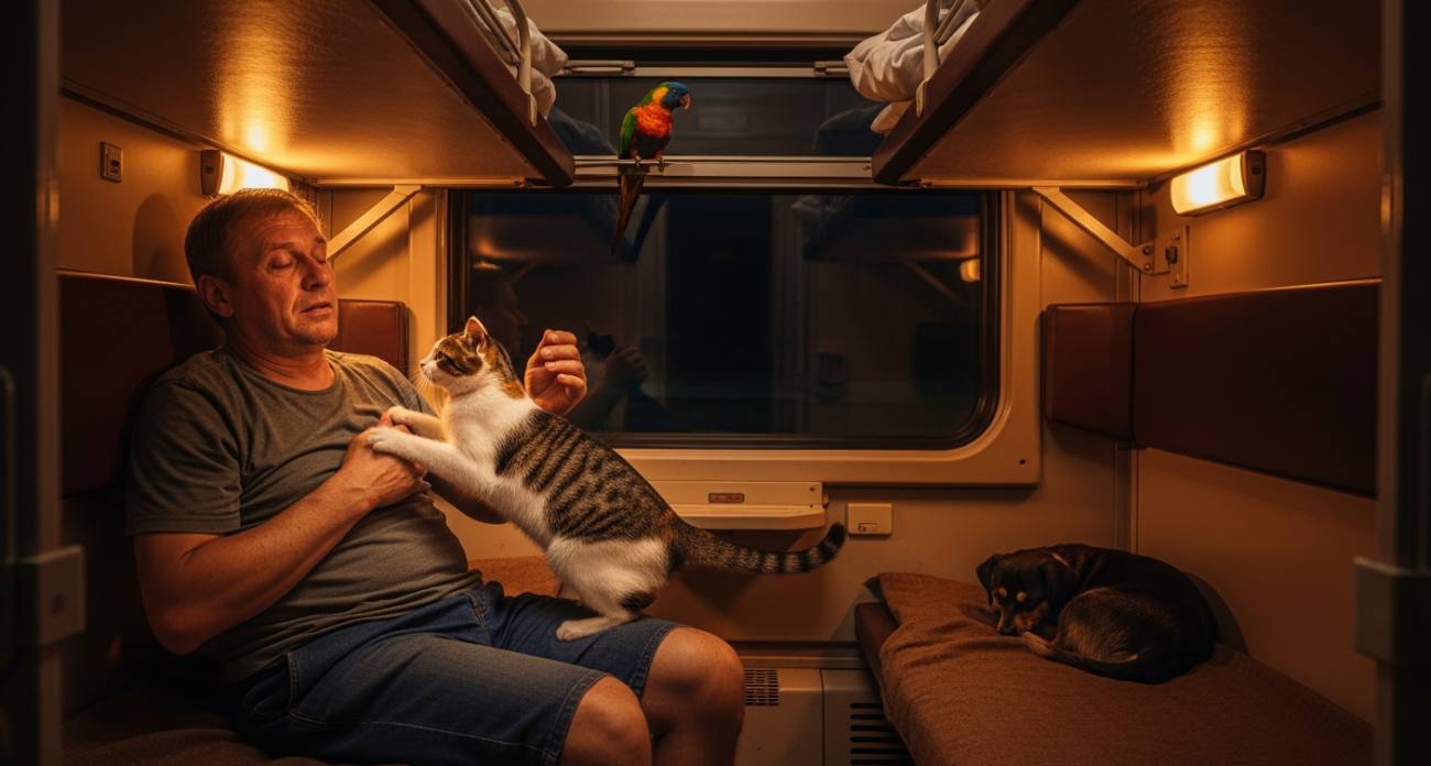 Попутчица везла попугая, кота и собаку, ночью кот забрался на меня: как я провел поездку в купе с животными