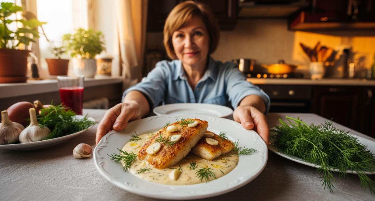 Ужин за 15 минут: секрет идеального минтая в соусе бешамель с чесноком и укропом