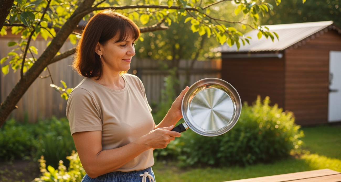 Кладу сковороду в пакет — нагар отлетает со свистом, поверхность сверкает как зеркало