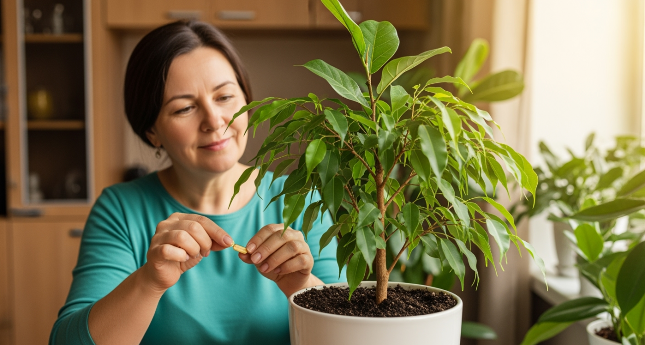 1 капсула в горшок — и ваш фикус Бенджамина станет зеленее крокодила: забудьте о лысых стеблях и желтых листьях