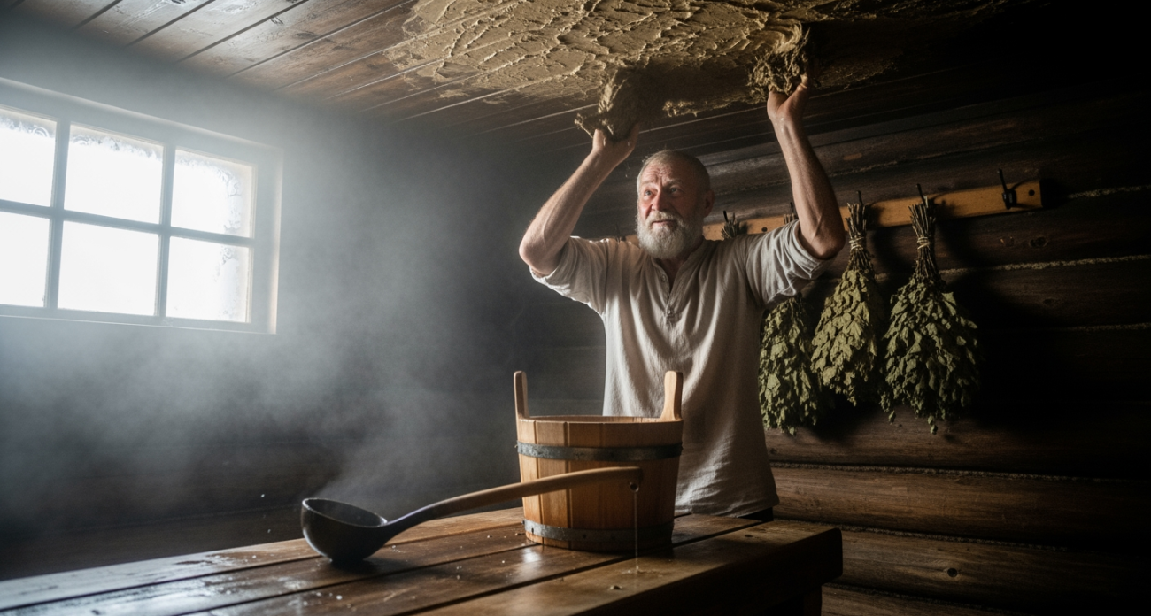 Забудьте про минвату: деревенские мастера утепляют потолок бани копеечным материалом, который работает в разы эффективнее