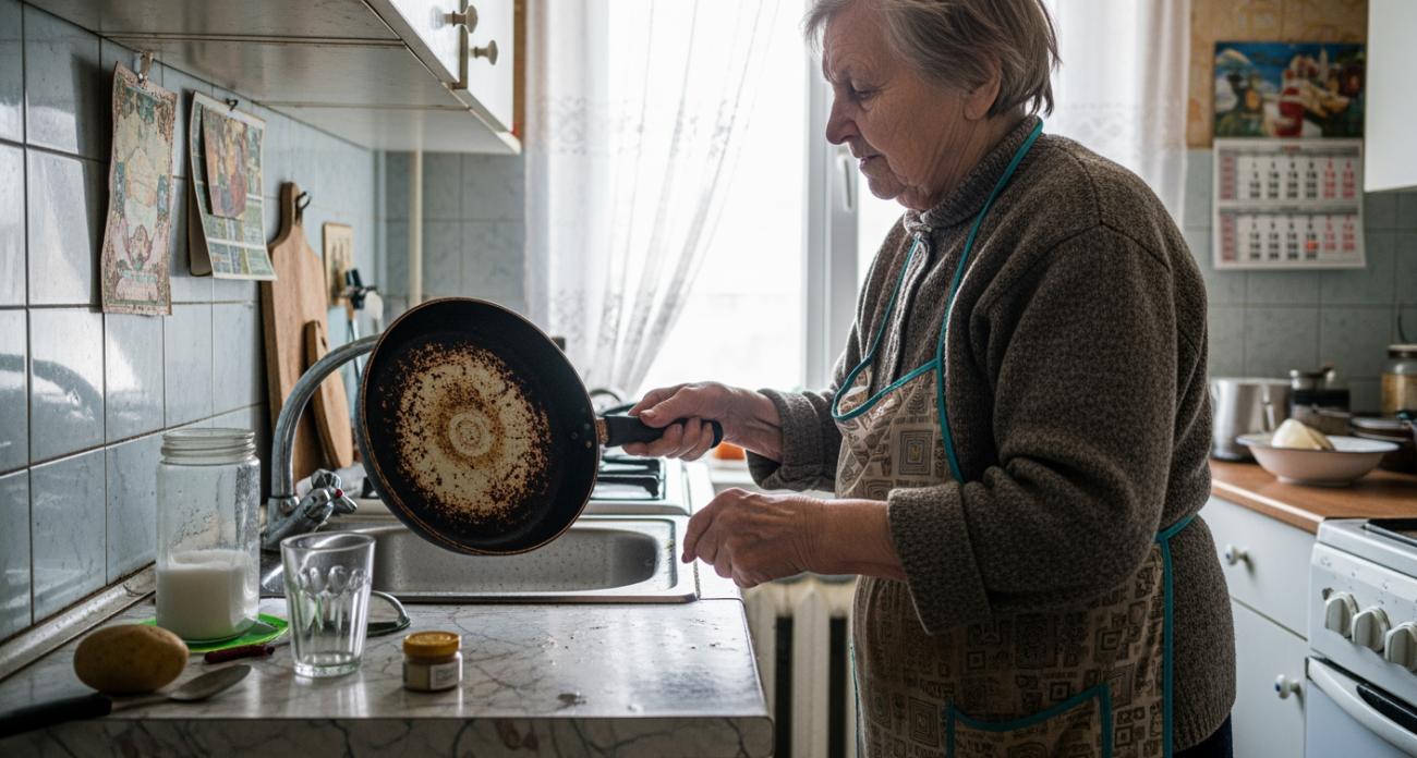 Советские сковородки пережили поколения: один старый трюк — и столетний слой нагара осыпается как пыль.
