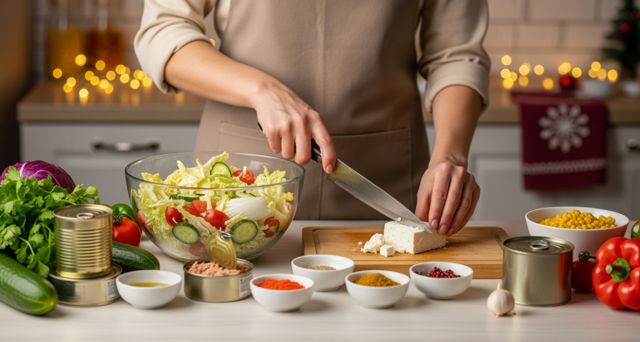 5 ленивых салатов на Новый год - готовятся без плиты за пару минут. Просто смешал и готово.