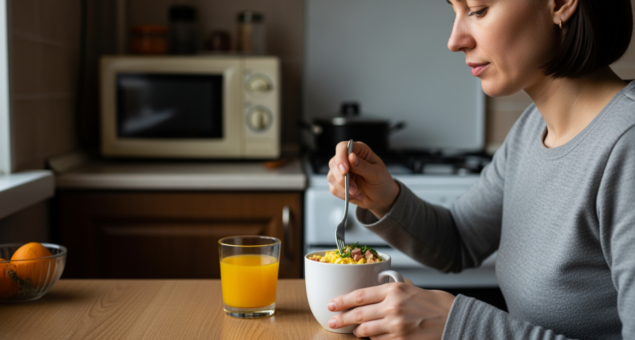 Забыл про плиту: кидаю яйца в чашку и готовлю омлет в микроволновке за две минуты