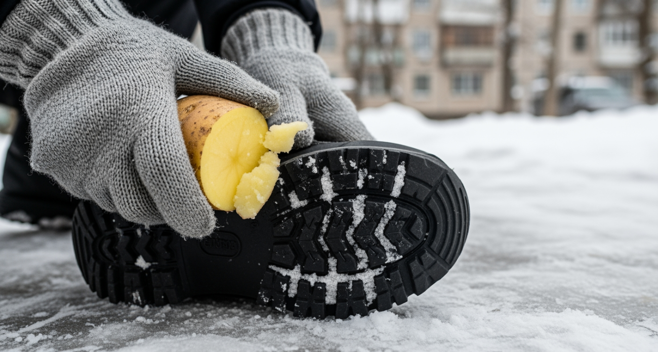 Протираю морковью подошву и иду по льду без страха: тройка месяцев проверяю, скольжения нет вообще