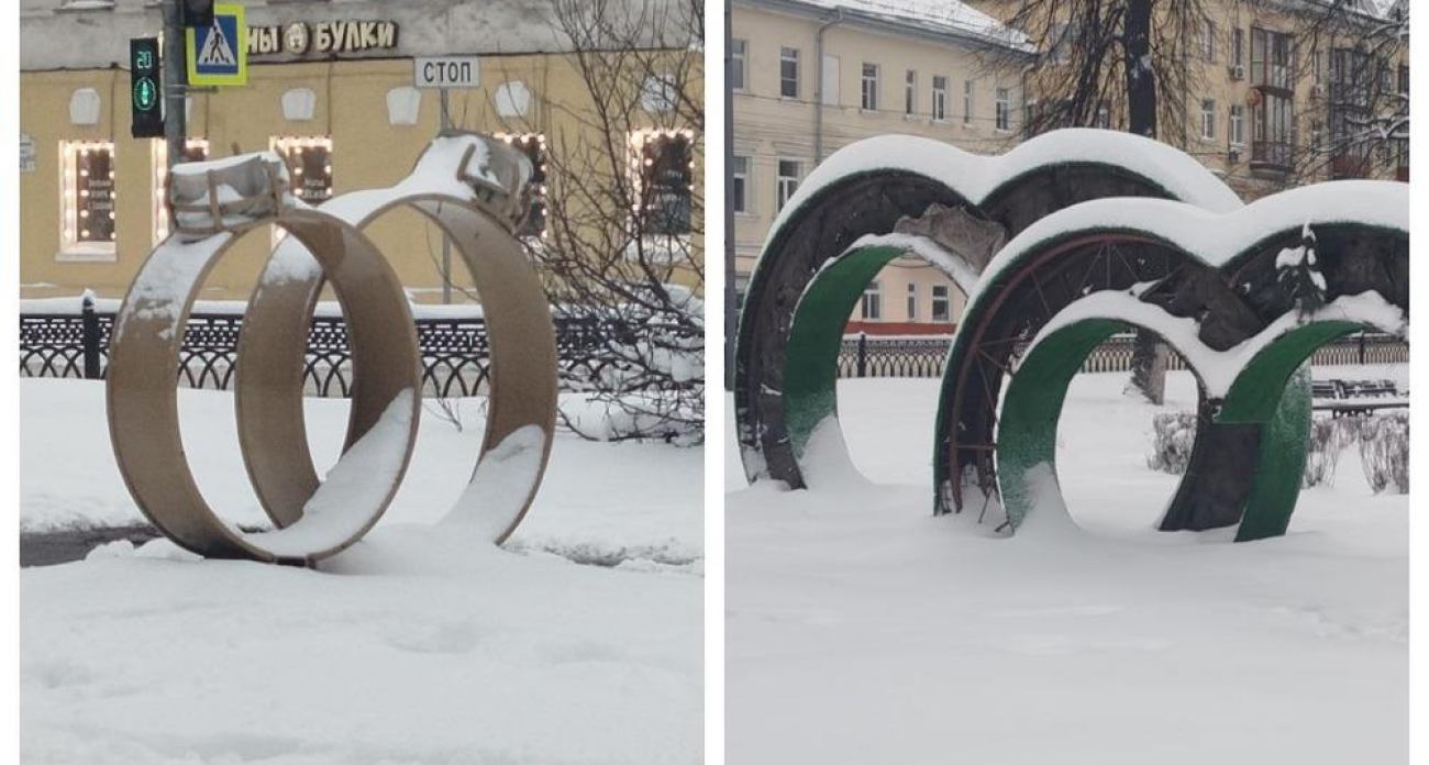 «Брошенные сердца» у памятника Петру и Февронии разваливаются в центре Ярославля