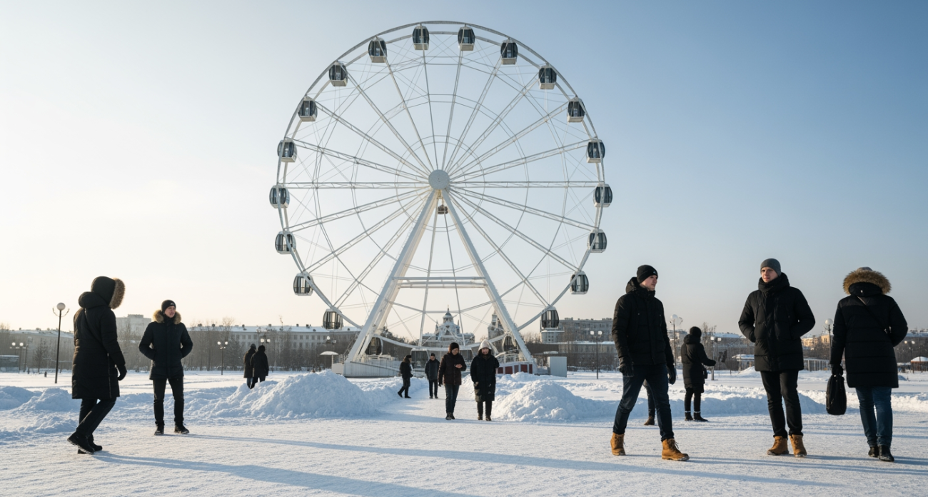 Ярославское колесо обозрения закрыли на сутки из-за сильнейшего снегопада с метелью
