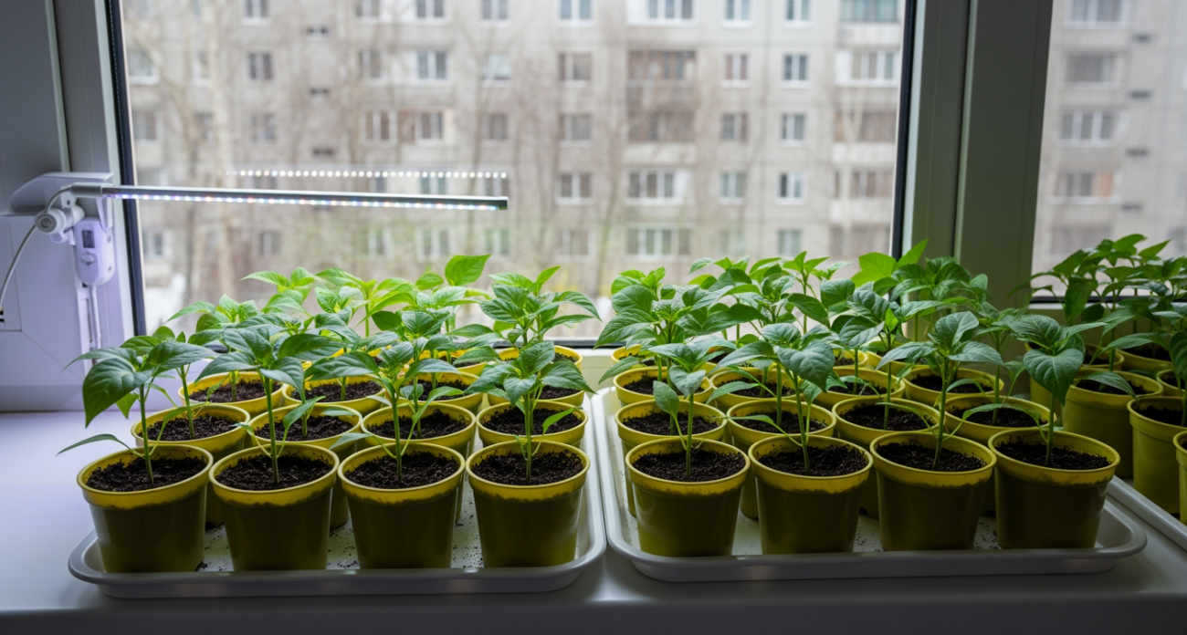 Губка вместо земли — зимняя рассада перца растёт в два раза быстрее и крепче