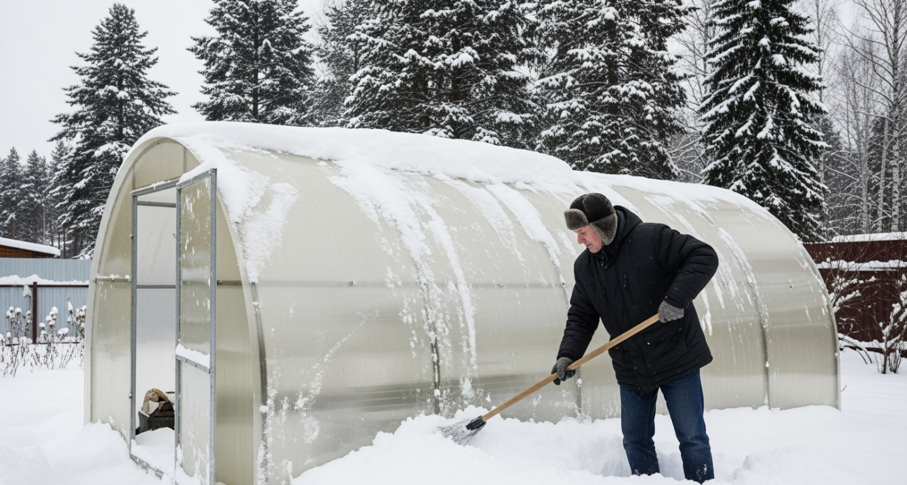 Забыл про лопату: простой способ очистить теплицу от снега без царапин