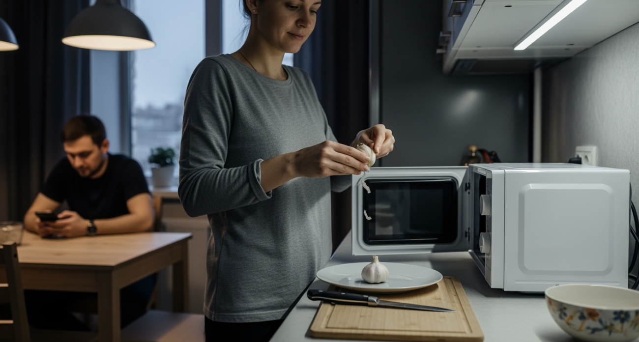 Секретный трюк с микроволновкой для молниеносной очистки чеснока, который профессиональные шефы скрывают от обычных домохозяек