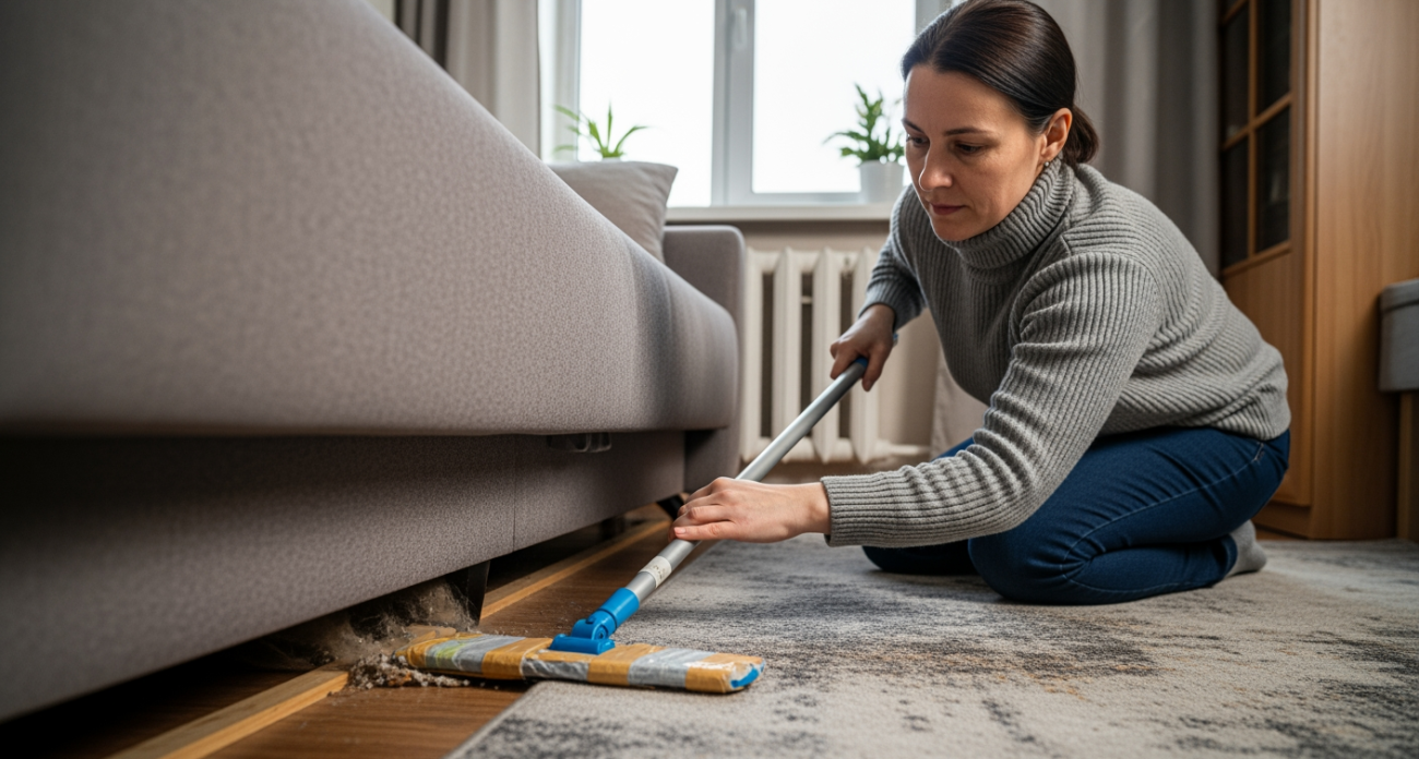 Клинеры с 20-летним стажем показали гениальный лайфхак для уборки под мебелью без её сдвигания