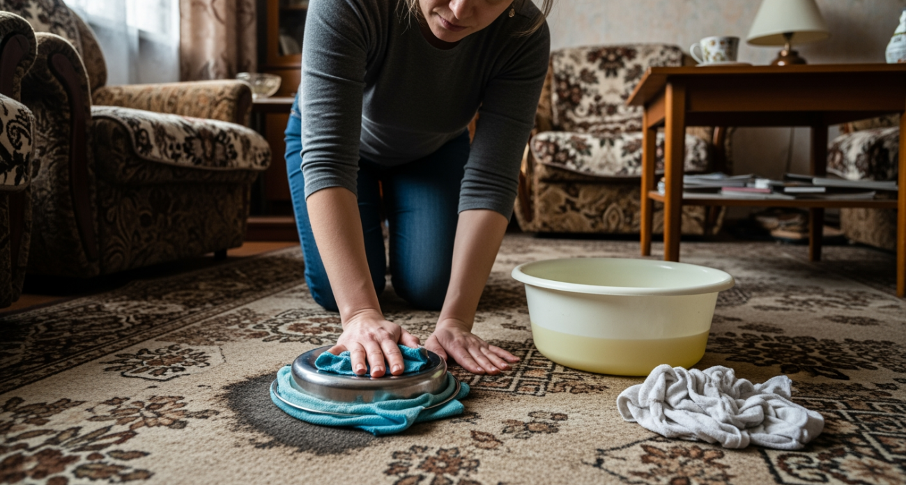 Простая кухонная штука делает застарелые пятна на ковре невидимыми за 10 минут без дорогой химии