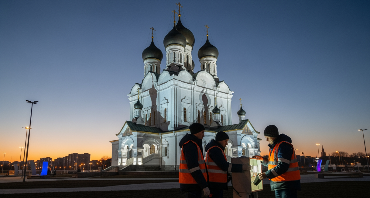 Храм XVIII века князя Голицына засиял в ночи