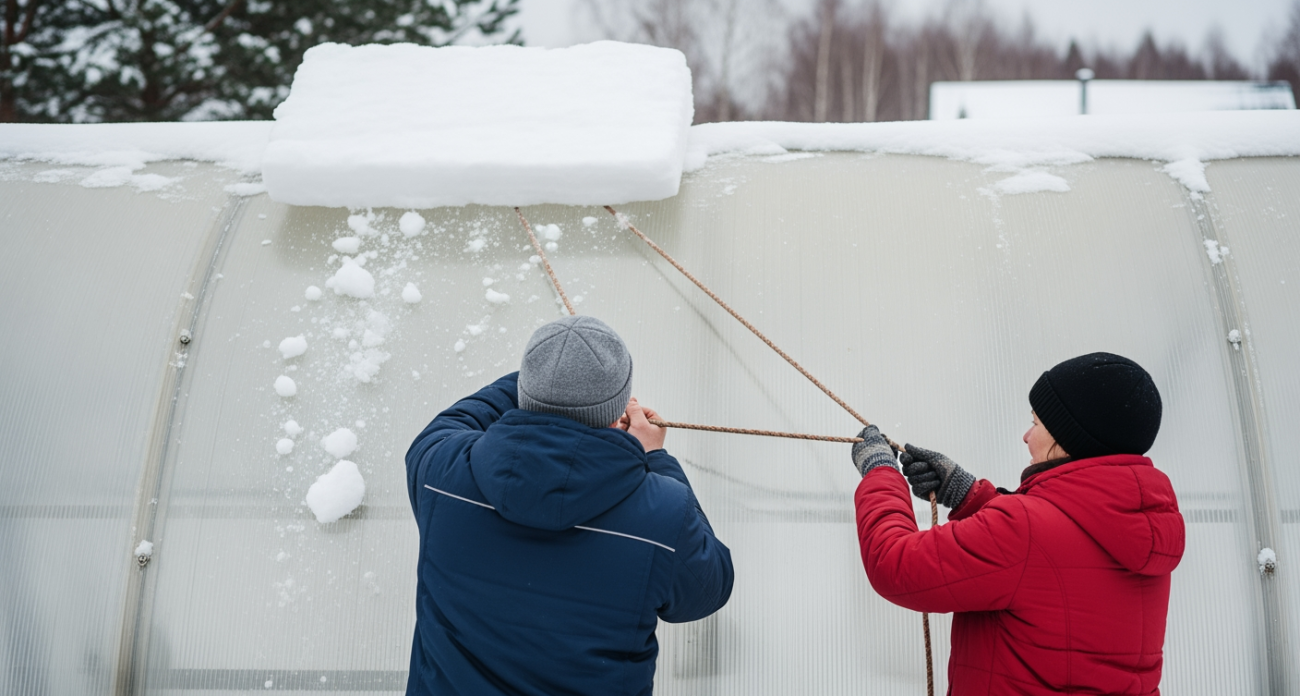 Дедовский метод убрать снег с теплицы за пару минут без физических усилий и инструментов
