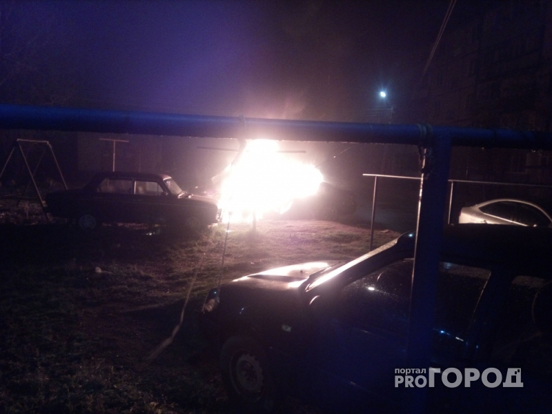 Под Ярославлем девять человек тушили пожар в иномарке «Пежо»: кадры