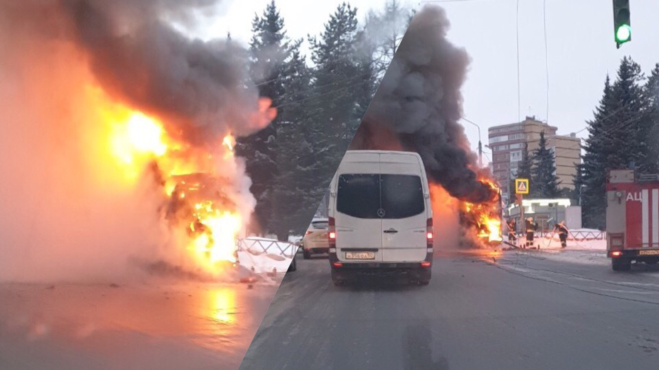 На Московском проспекте загорелся автобус с людьми. Фоторепортаж