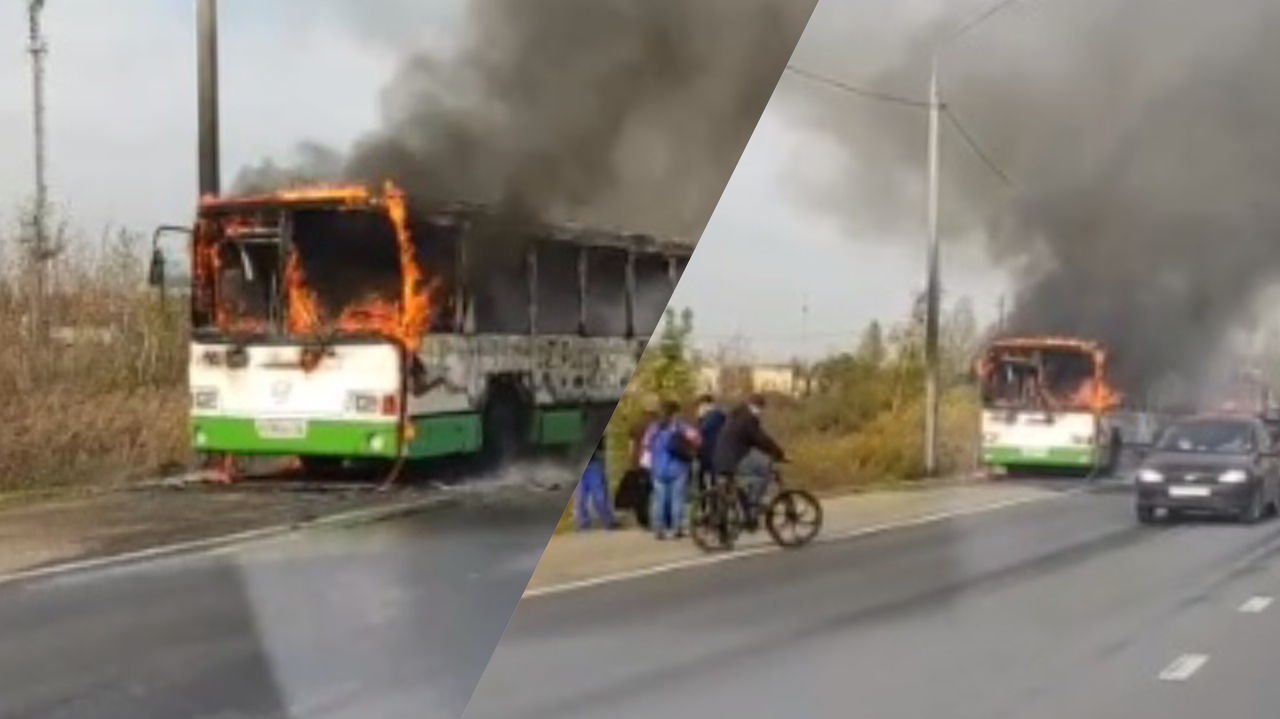 Люди бежали в панике: на окружной полыхает пассажирский автобус. Видео