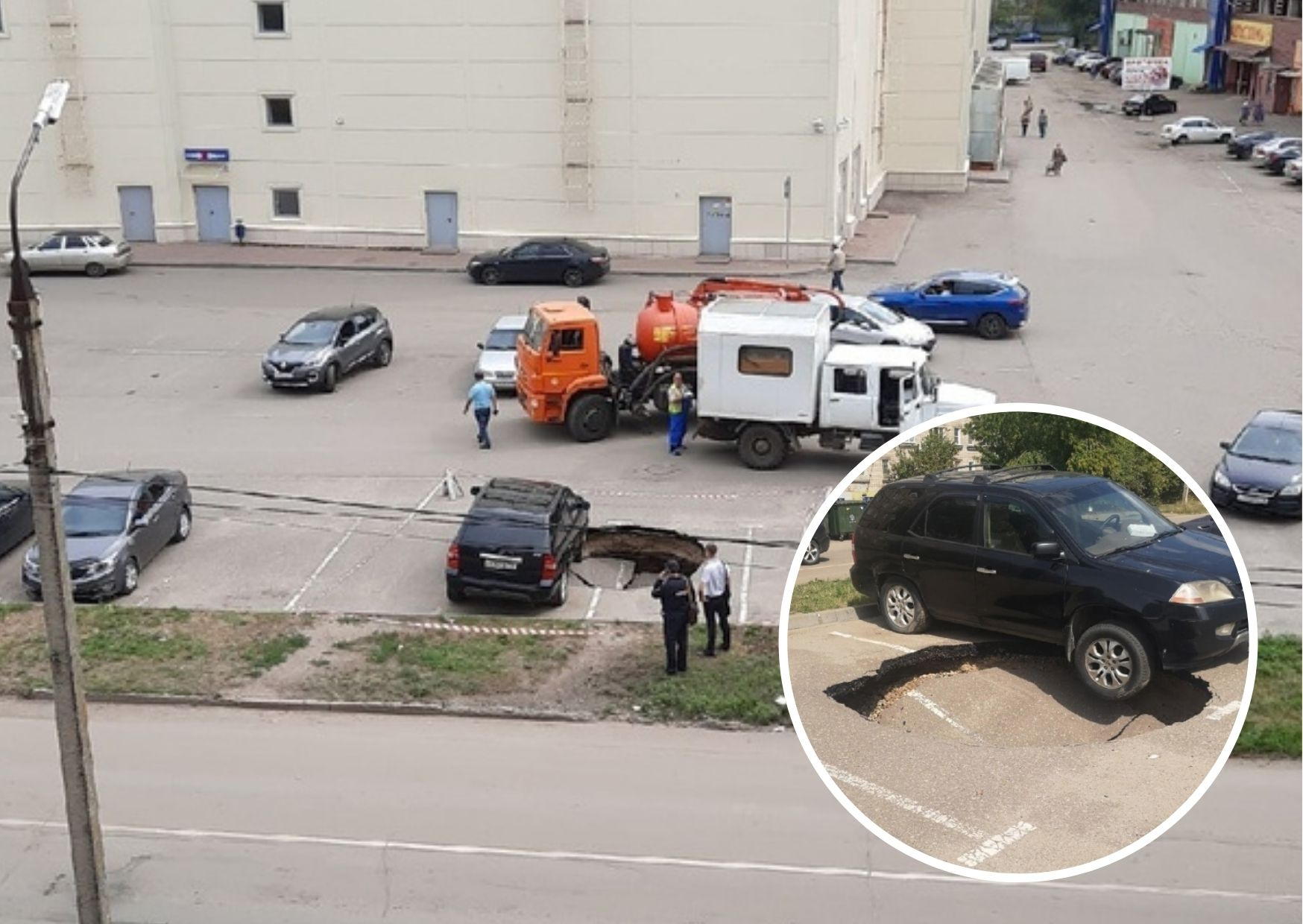 «Портал в ад»: на парковке у ярославского ТЦ под автомобилем провалился асфальт