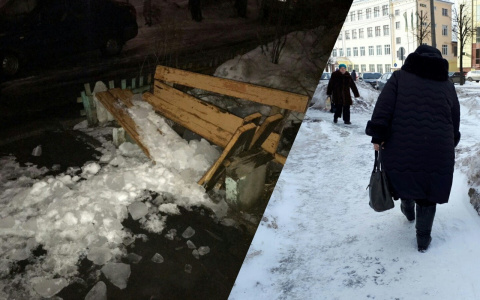 "Боюсь за здоровье бабушки": громадные сосульки раздавили скамейку в центре Ярославля