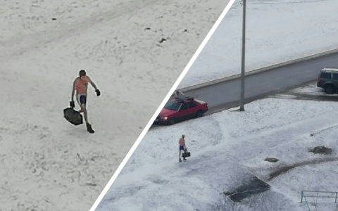 "От жены уходит ": голый мужчина гуляет по сугробам в Ярославле