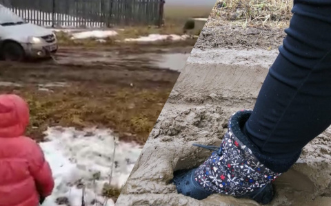 «Ноги тонут в грязи»: мать с детьми требует ремонта дороги под Ярославлем