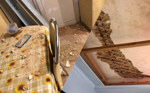 "Рушится на глазах": потолок обвалился в квартире в Ярославле. Видео