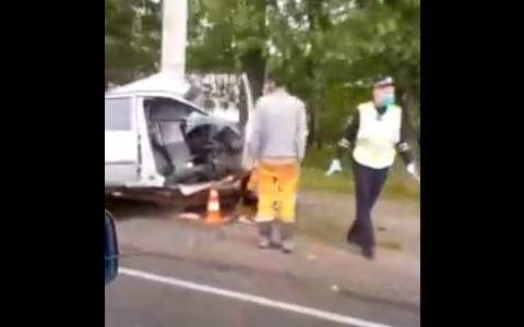 В Заволжском районе иномарку намотало на столб. Видео