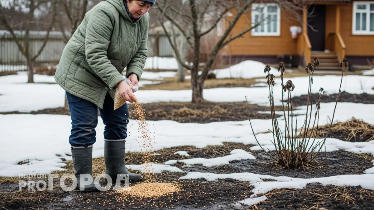 Беру дешевую крупу в магазине и разбрасываю по снегу вместо дорогих удобрений — работает лучше навоза