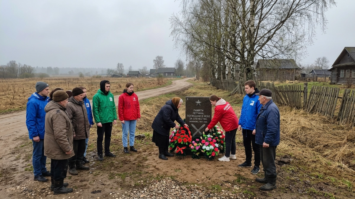 В Омляково открыли памятный знак лётчику, погибшему в бою в 1942 году