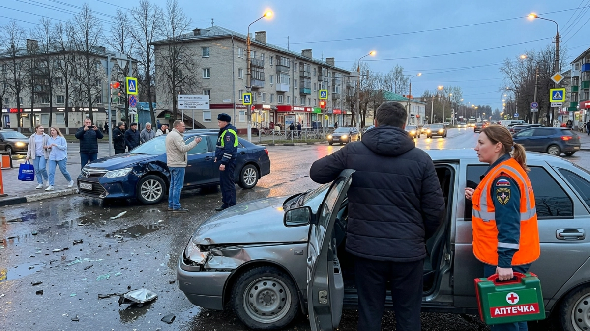 Машины пролетели в сантиметрах от пешеходов: авария в Тутаеве попала на камеры