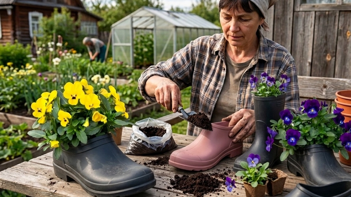 Старую разношенную обувь не выброшу и не отдам: мастерю из нее дизайнерские штучки для дачи - соседи заглядывают через забор 