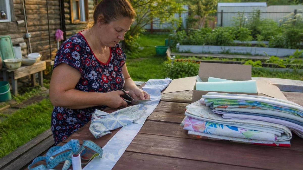 Больше не выбрасываю старые простыни: как за один вечер сшить из них уютный бисквитный плед для дома