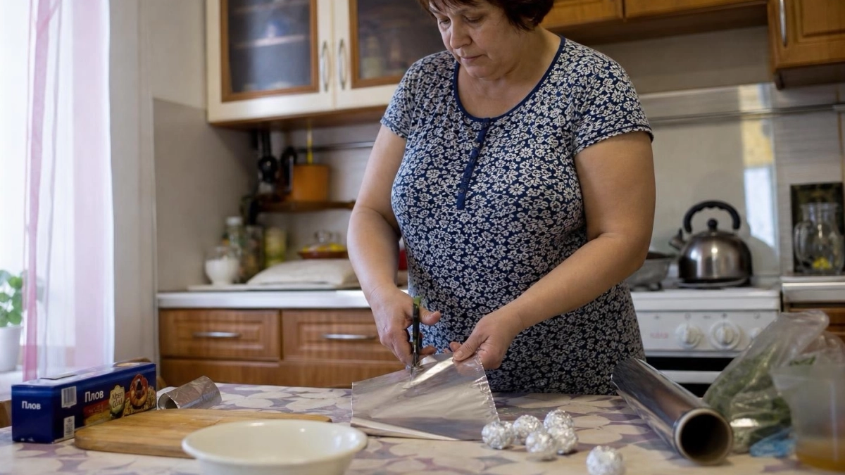 Фольга теперь не только для готовки: нарезала ее на кусочки — и нож заточила, и мебель передвинула 
