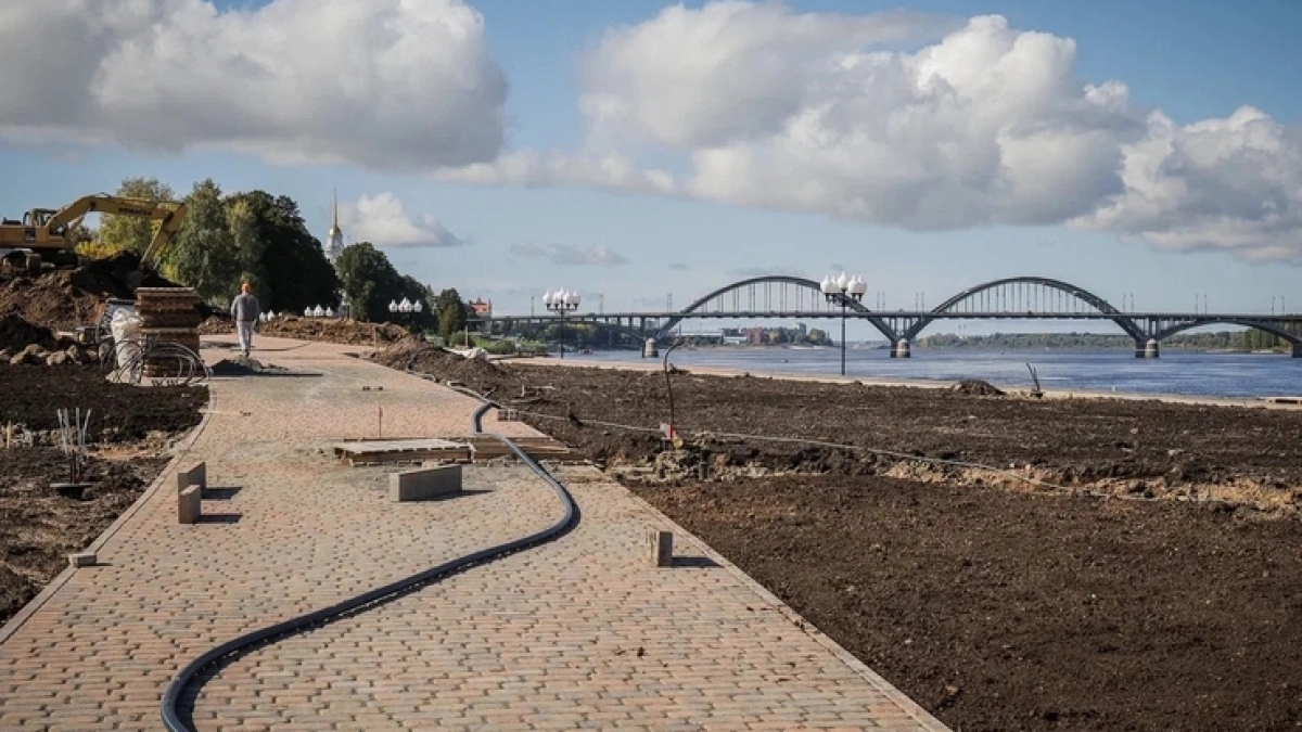 В парке «Рыбинская гавань» выполнили 70 % мощения и подвели электричество