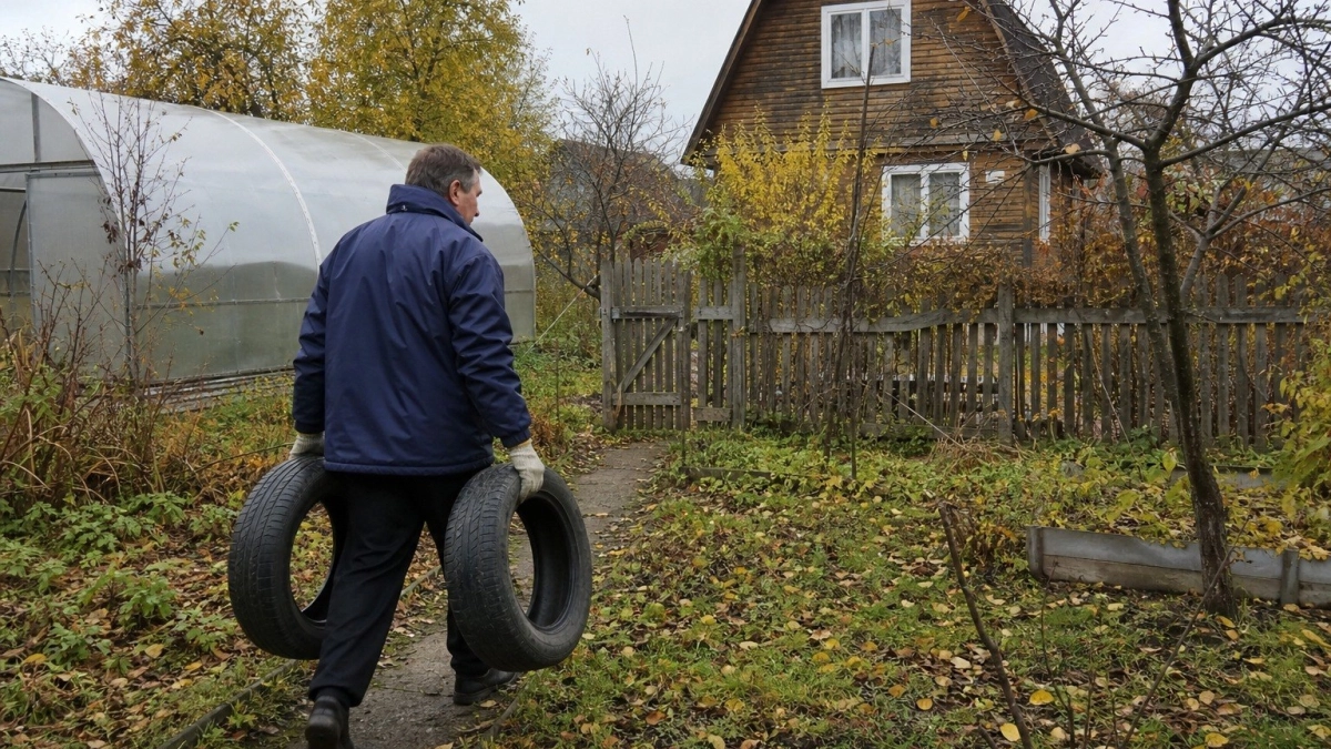 Старые покрышки прячу в деревянный «сюртук»: как собрать крепкий пуф для уютной веранды