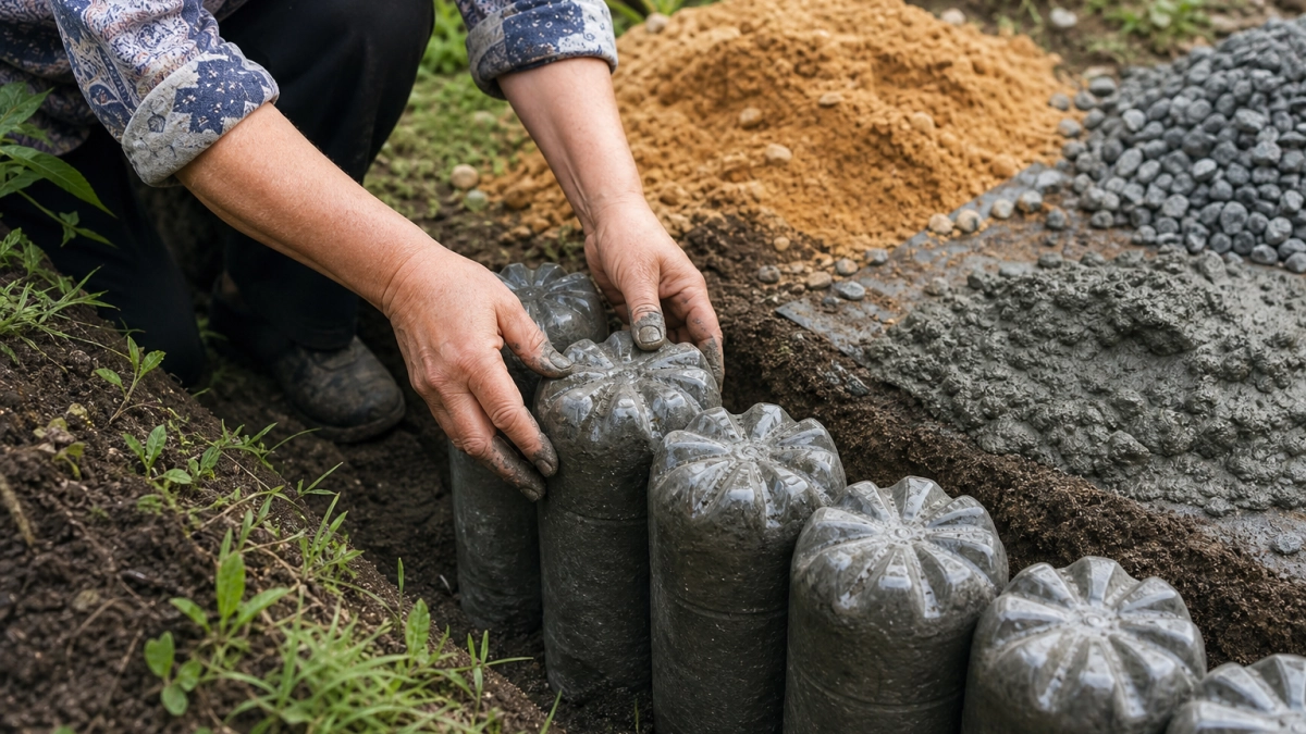 Пластиковые бутылки — не хлам, а «кирпичи» для дорожки: наполняю раствором и закладываю - не гниют и не боятся ливней 