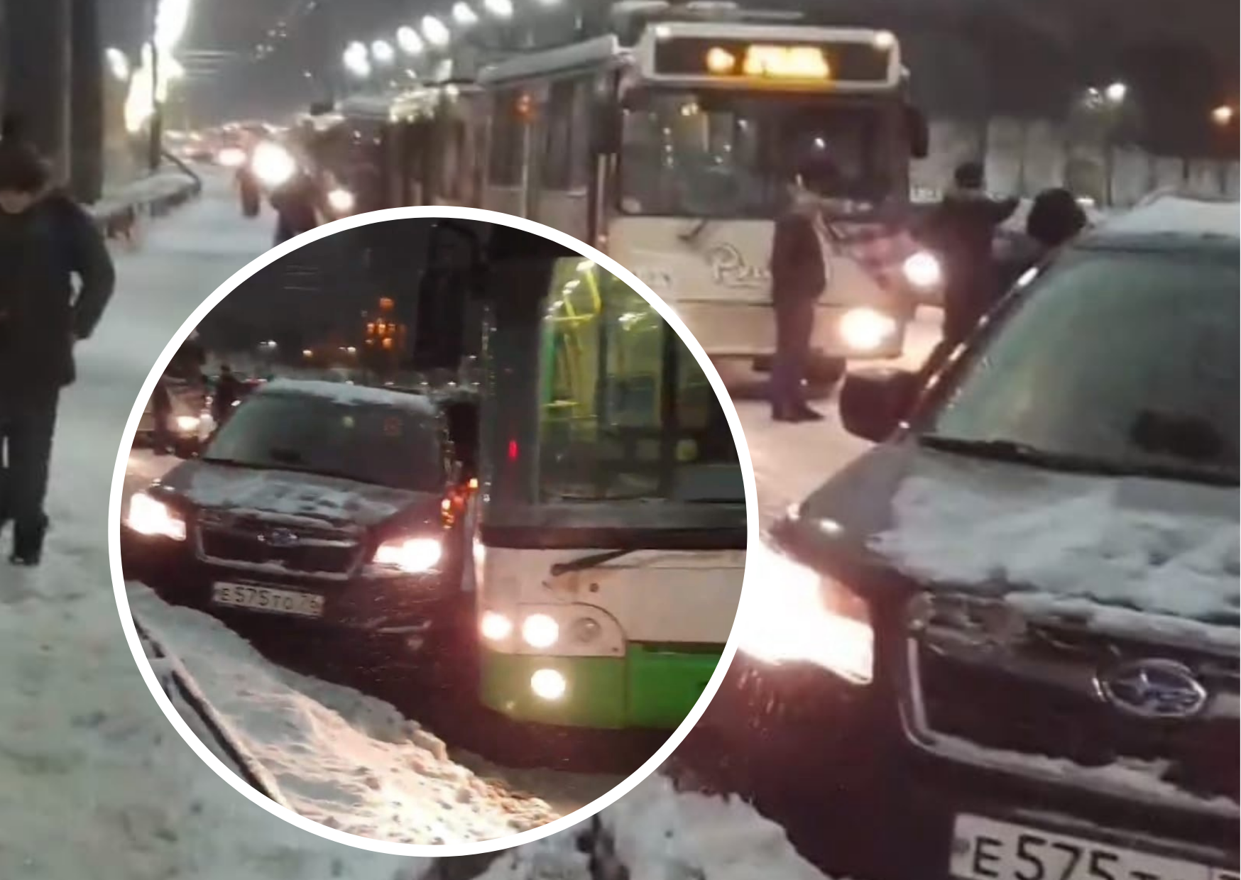 Пробка из-за ДТП автобуса и иномарки парализовала движение в Ярославле. Видео