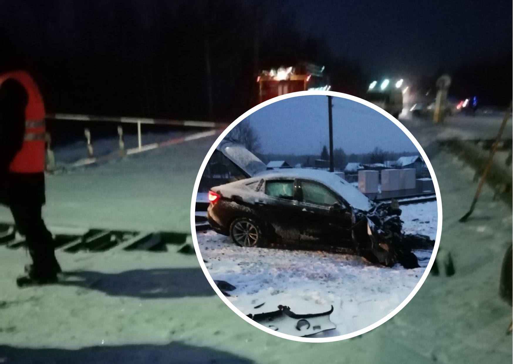 Водитель BMW в Ярославской области сшиб ограждение и влетел в поезд