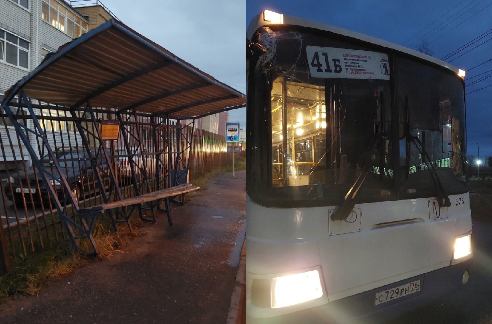 В Ярославле автобус снес остановку