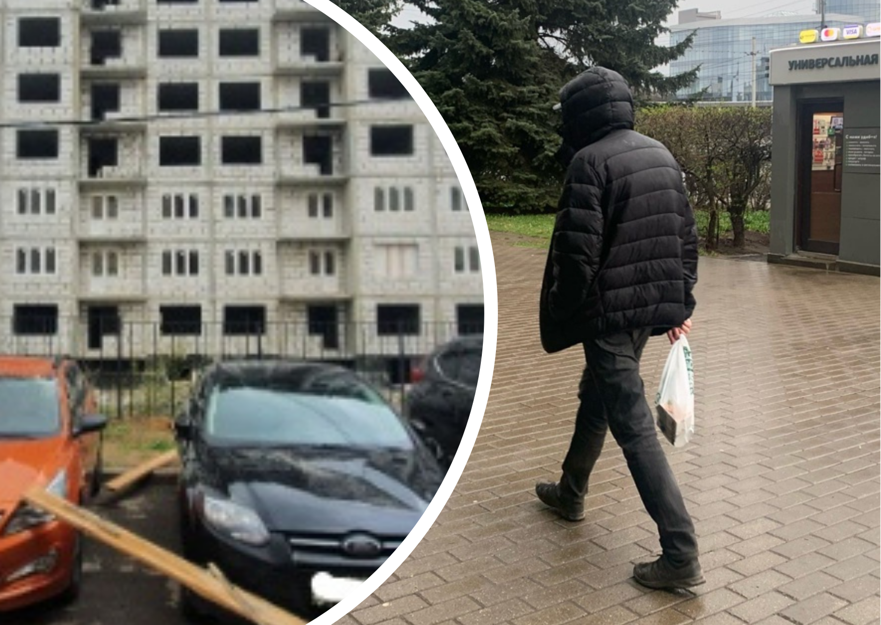 «Встрял на баблишко»: в Ярославле из-за урагана строительная конструкция пробила авто