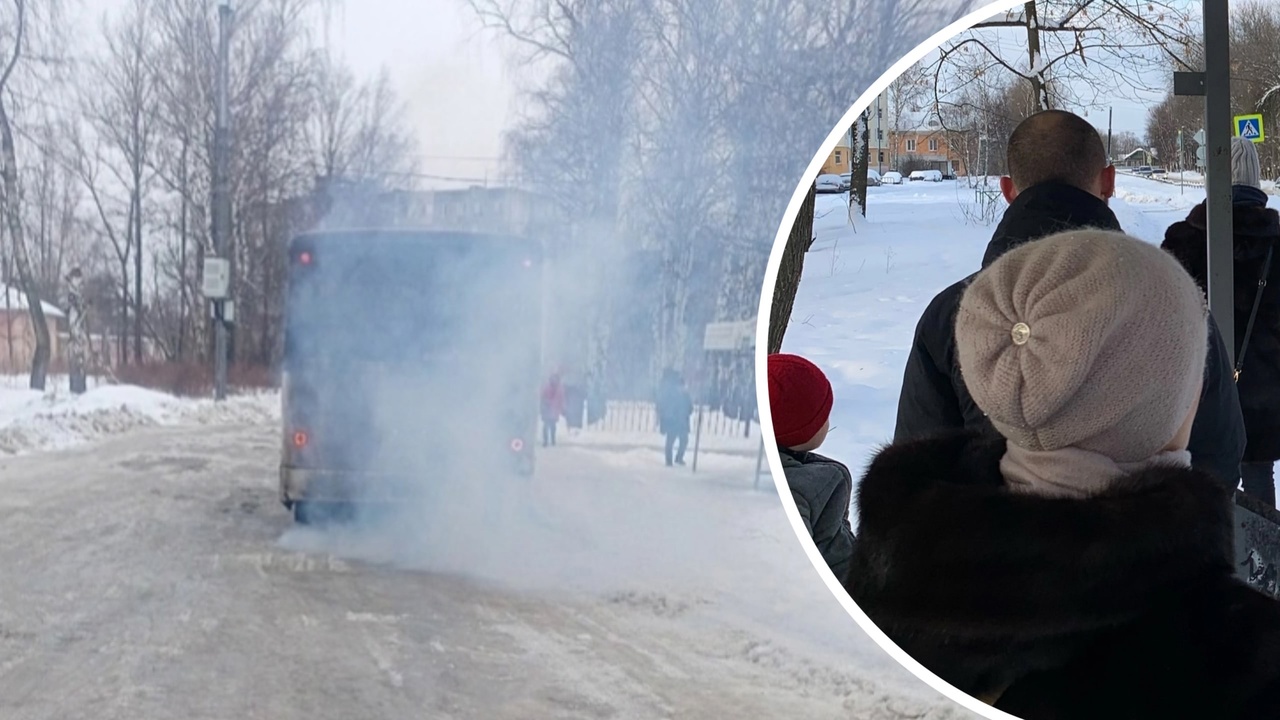 К опаздывающим на работу ярославцам приехал дымящийся автобус спустя час ожидания