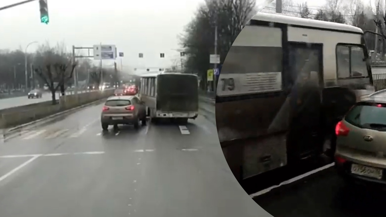 Маршрутка с пассажирами устроила дорожные разборки с легковушкой в Ярославле