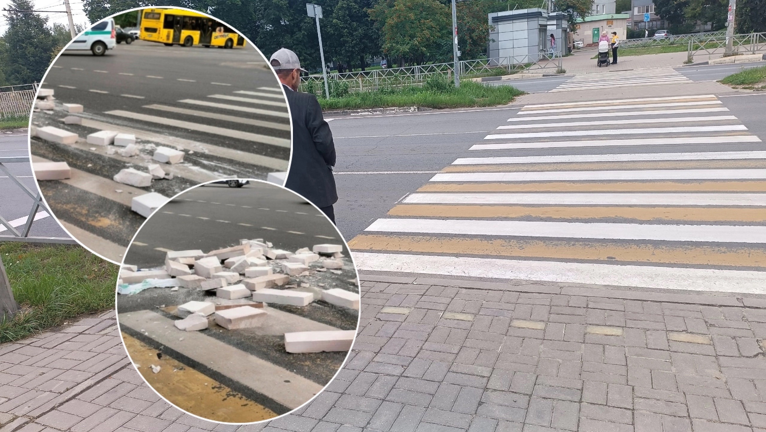 В Ярославле шаланда вывалила груду стройматериала прямо на дорогу и пешеходный переход 