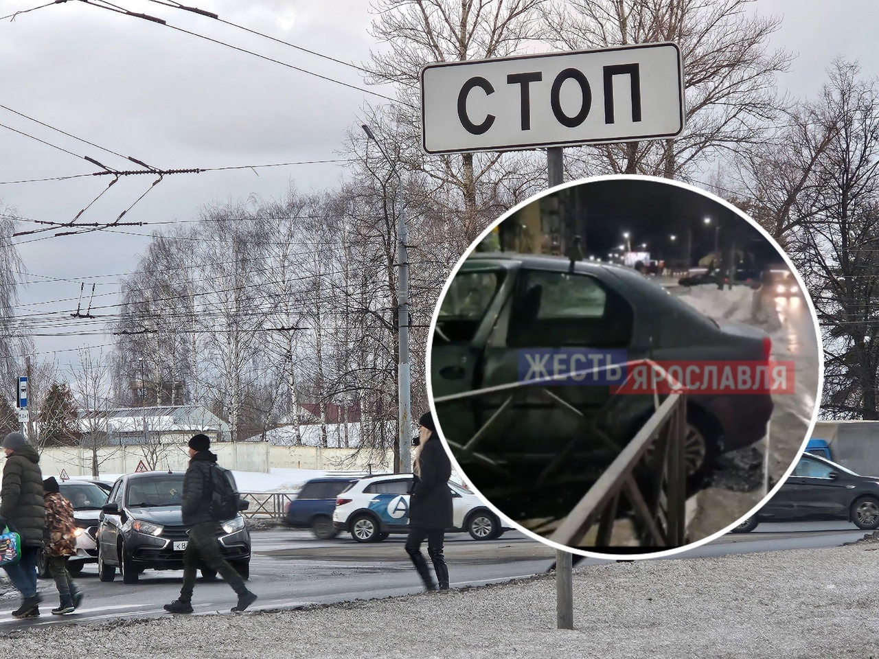 В Ярославле машина влетела в забор на пешеходную зону