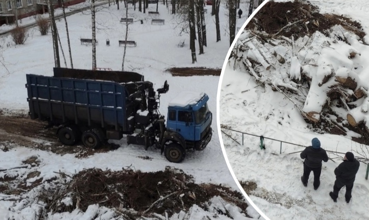 Уборка спиленных веток во дворе Ярославля закончилась испорченной детской площадкой